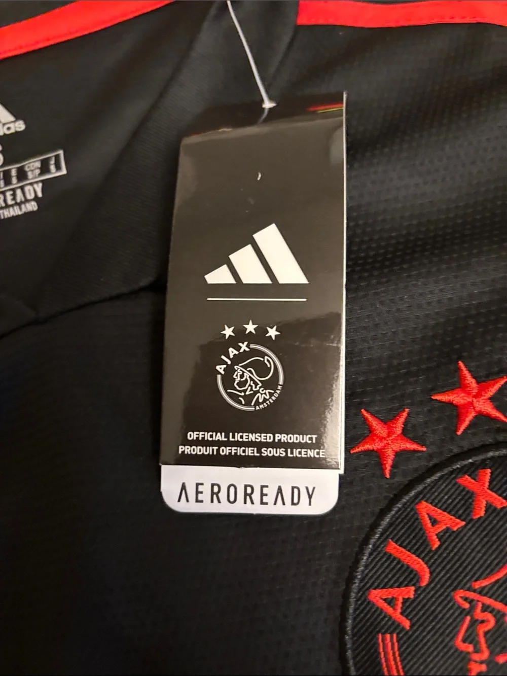 adidas mens Ajax Ziggo Jersey - Black with Red and Yellow/Green Shoulder Stripes